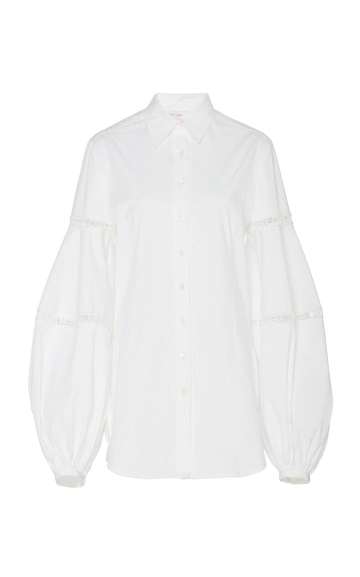 Carolina Herrera Lace-trimmed Stretch Cotton-blend Shirt