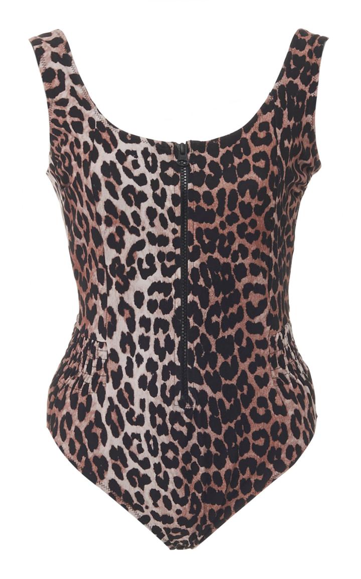 Ganni Recycled Crisp Leopard Zip Up One Piece