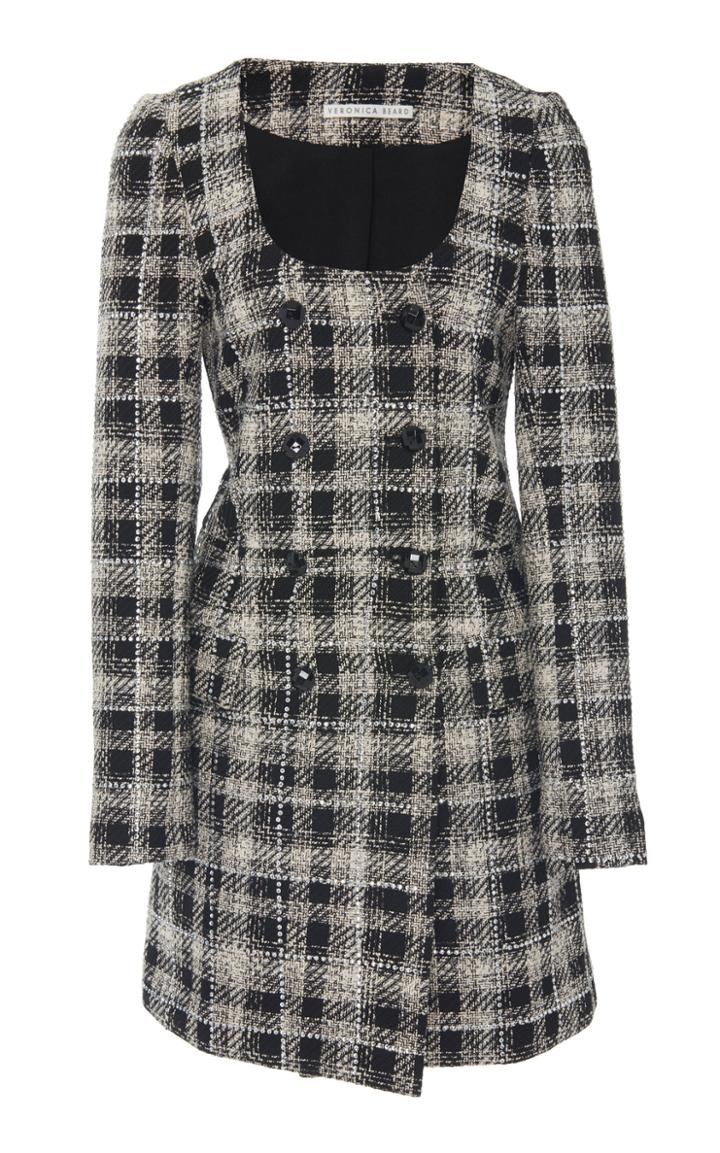 Veronica Beard Sondra Faux Double-breasted Rhinestone-button Plaid Jumper Dress