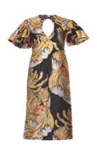 Rochas Lurex Jaquard Dress With Couture Sleeves