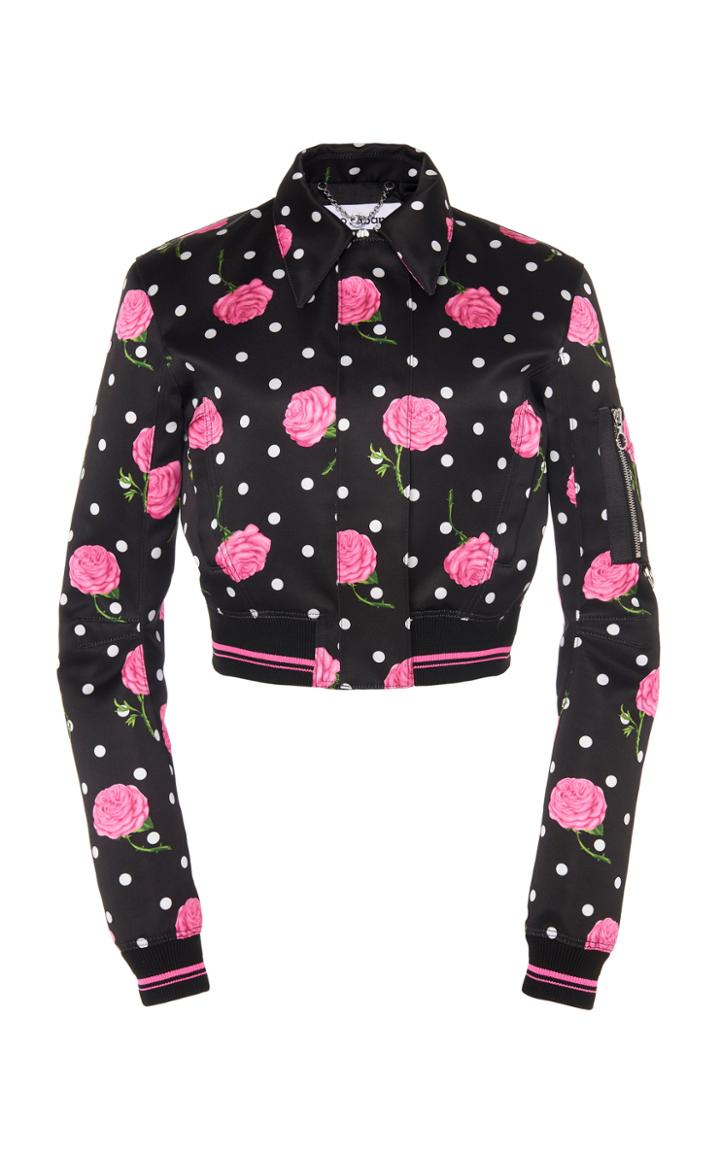 Moda Operandi Paco Rabanne Floral-print Satin Cropped Bomber Jacket Size: 36