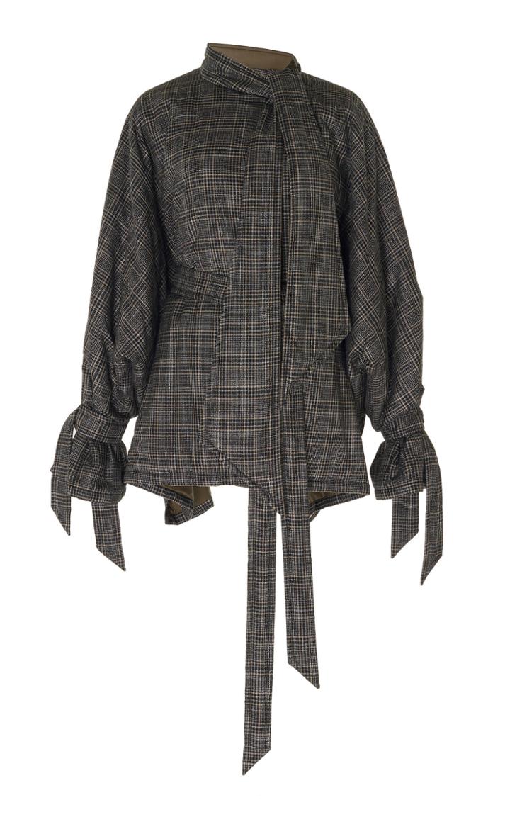 Roland Mouret Albertin Oversized Plaid Tie-neck Jacket