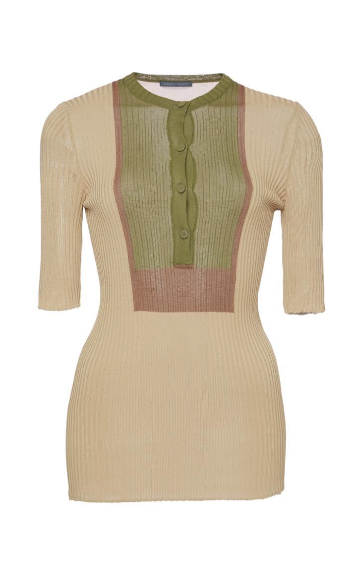 Moda Operandi Alberta Ferretti Viscose Blend Ribbed S/s Top Size: 36