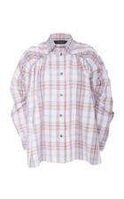 Cdric Charlier Ruched Collared Plaid Cotton Blouse