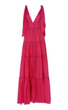 Moda Operandi Costarellos Linen Button-front Tie Strap Tiered Dress Size: 36