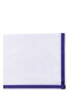 Simonnot Godard White Cotton Voile Sellier Pocket Square With Wide Navy Border