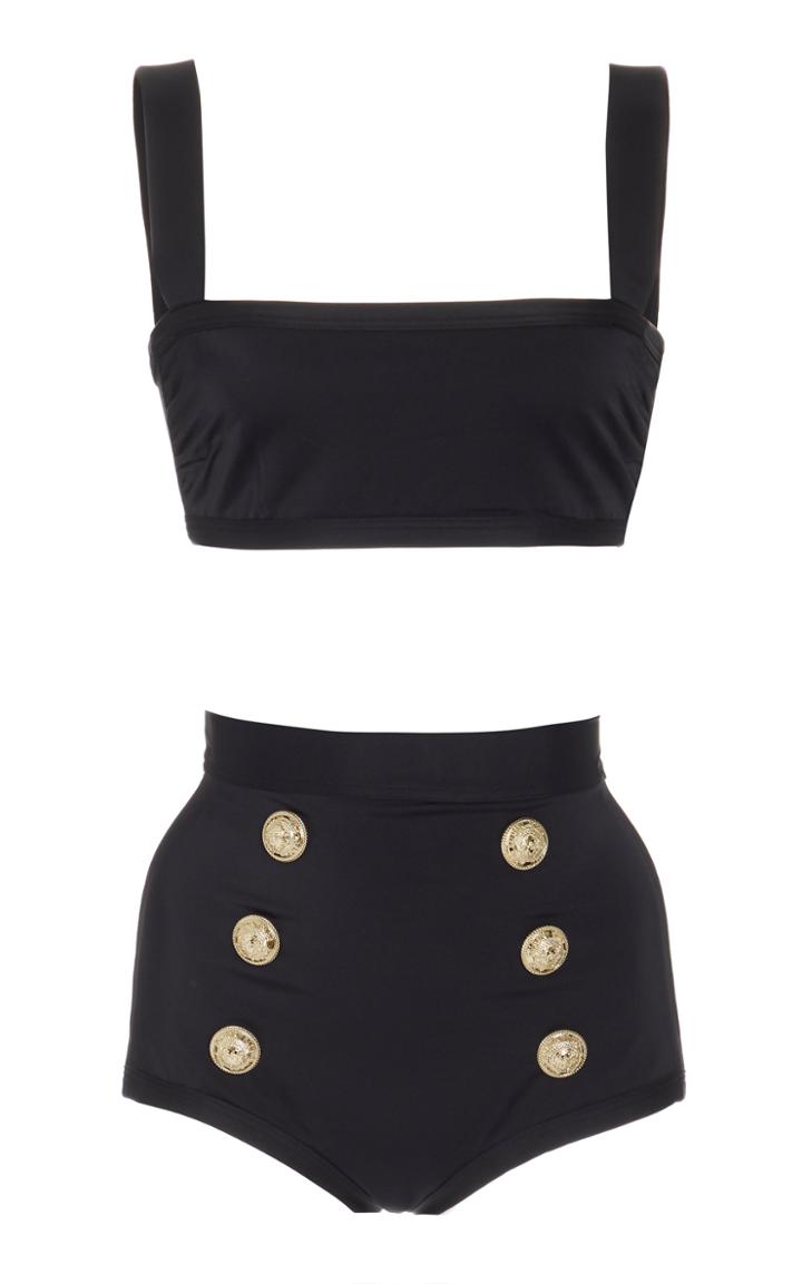 Balmain Button-embellished High-waisted Bikini