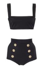 Balmain Button-embellished High-waisted Bikini
