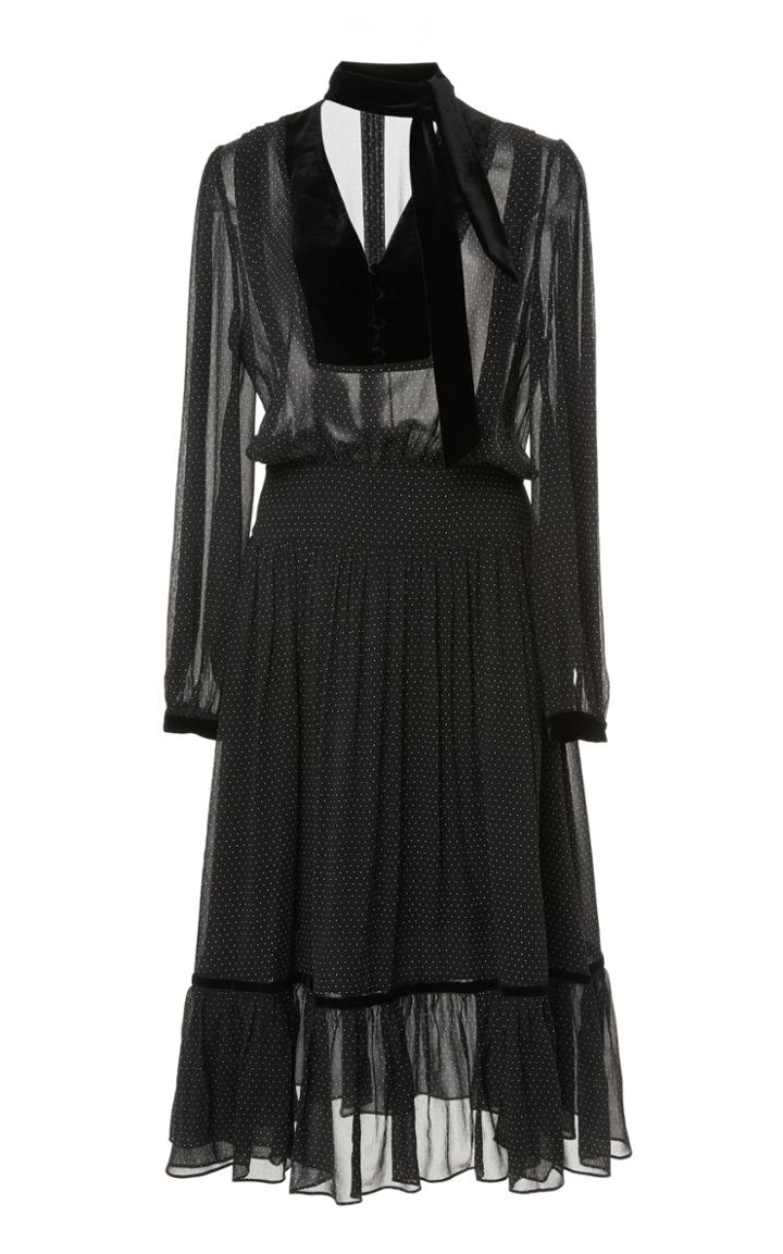 Frame Denim Velvet-trimmed Silk-chiffon Midi Dress