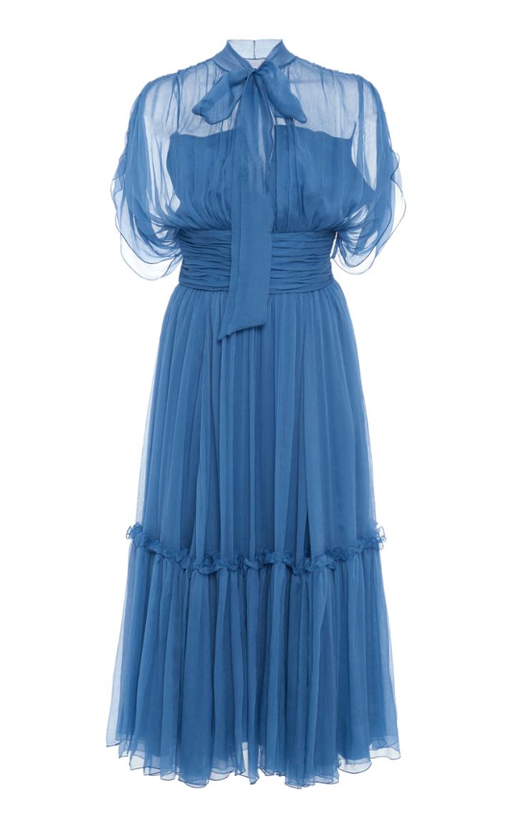 Moda Operandi Luisa Beccaria Pussy-bow Tiered Chiffon Maxi Dress
