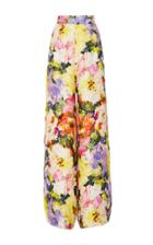 Monique Lhuillier Floral Printed Silk Full Length Pants