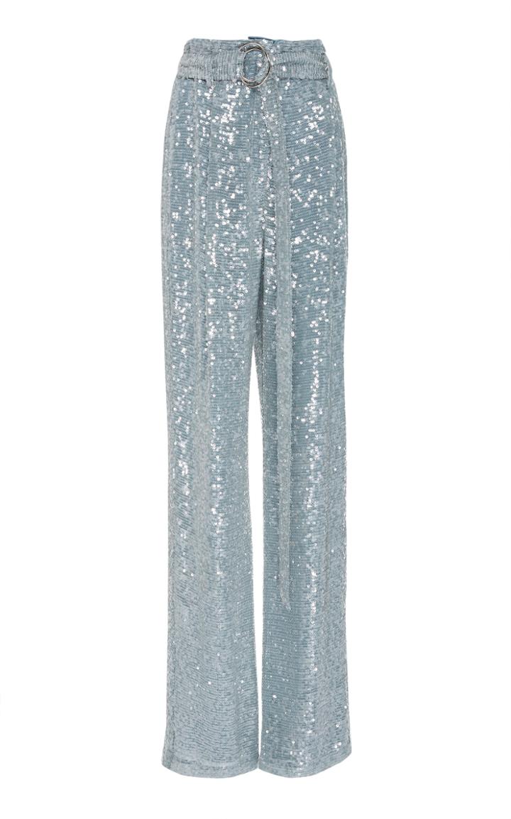 Sally Lapointe High-rise Belted Sequin Straight-leg Pants