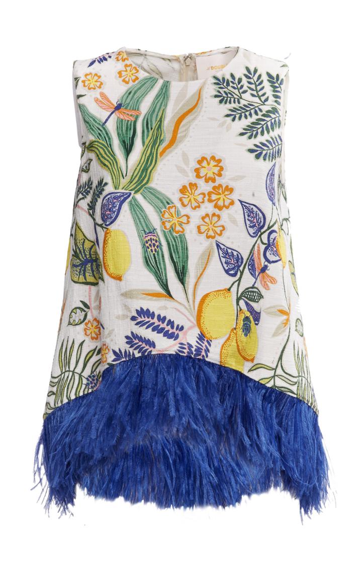 Moda Operandi La Doublej La Scala Printed Feather-trimmed Top Size: S