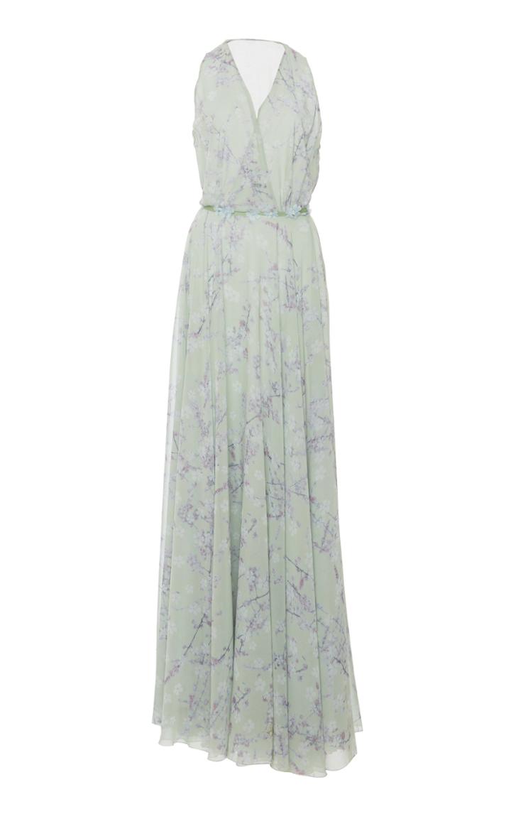 Luisa Beccaria Georgette Printed V Neck Long Dress