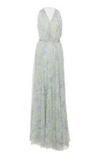Luisa Beccaria Georgette Printed V Neck Long Dress