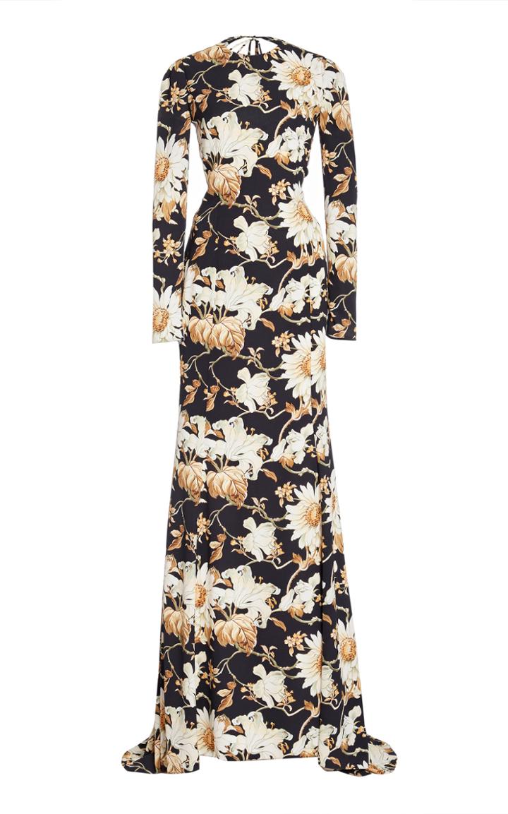 Oscar De La Renta Floral-print Crepe Maxi Gown