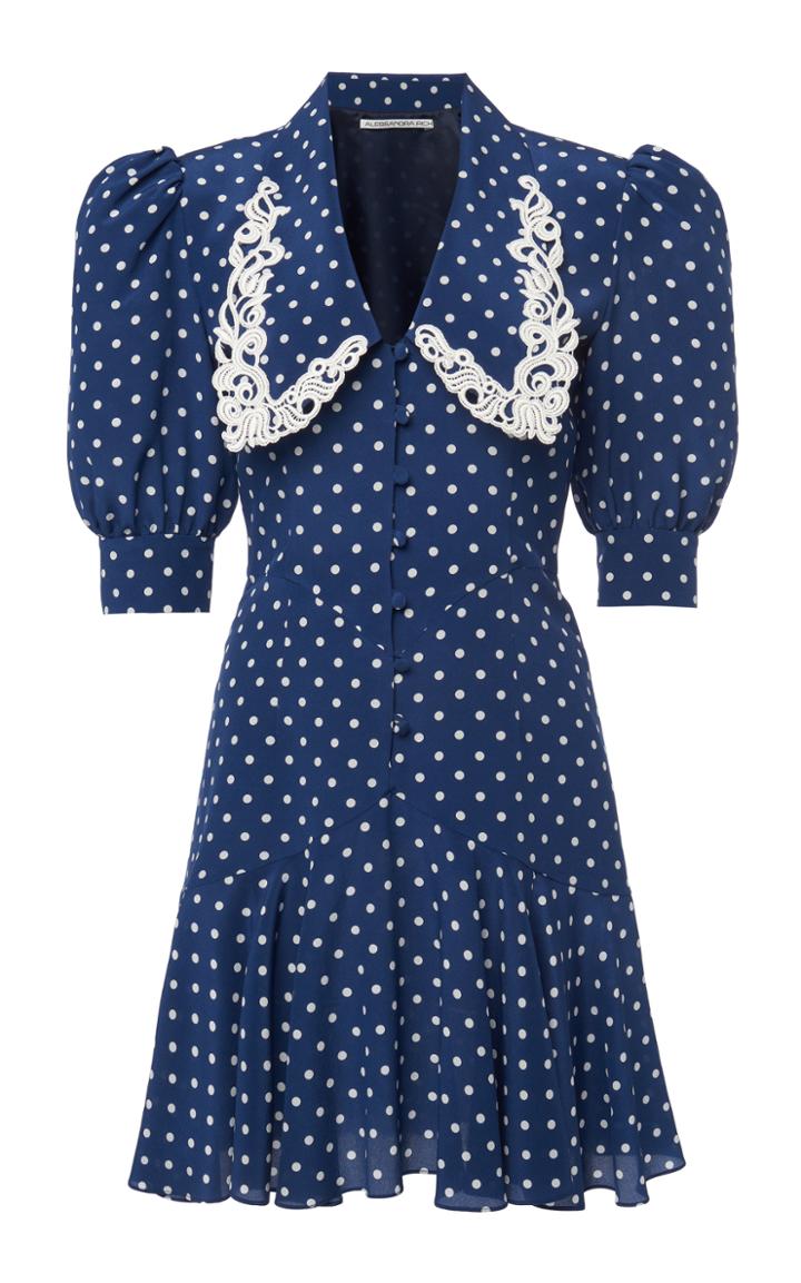 Moda Operandi Alessandra Rich Polka Dot Silk Mini Dress With Embroidered Collar
