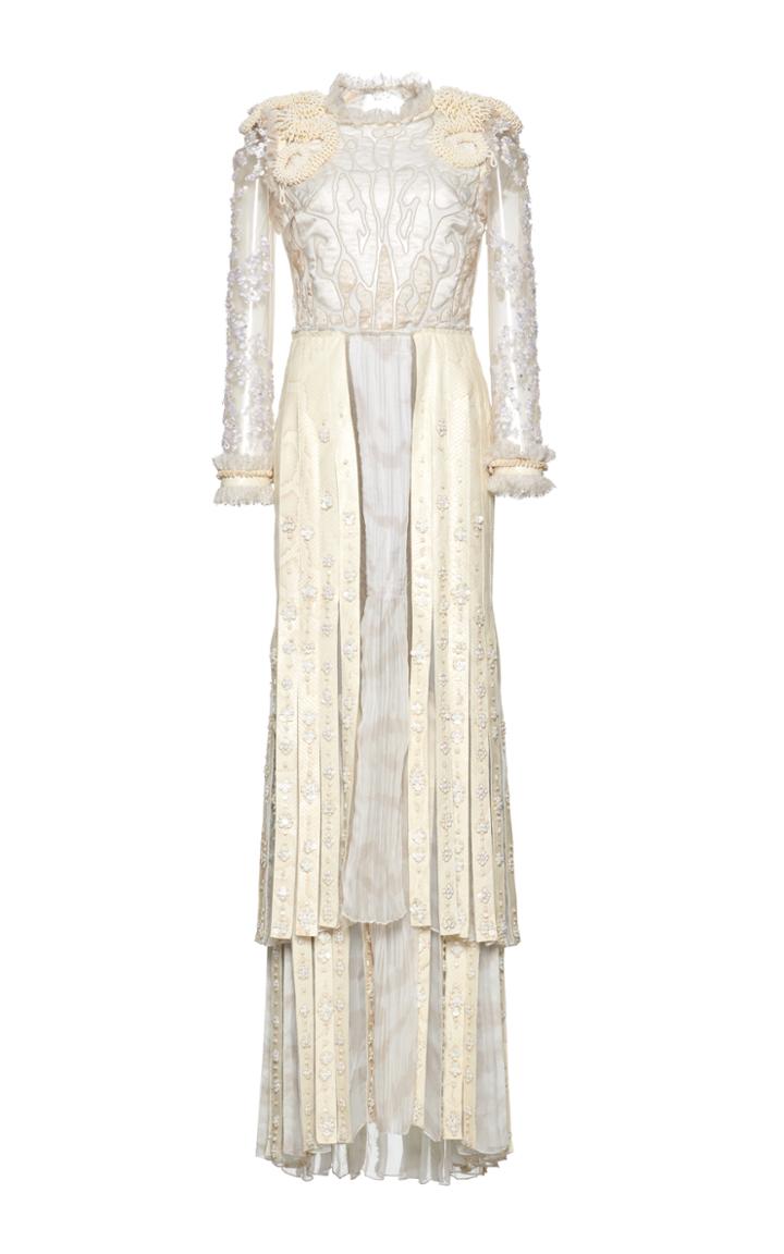 Roberto Cavalli Embroidered Tiered Fringe Gown