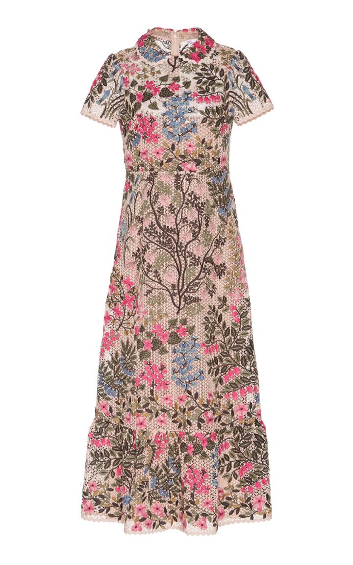 Red Valentino Floral-embroidered Macram Midi Dress