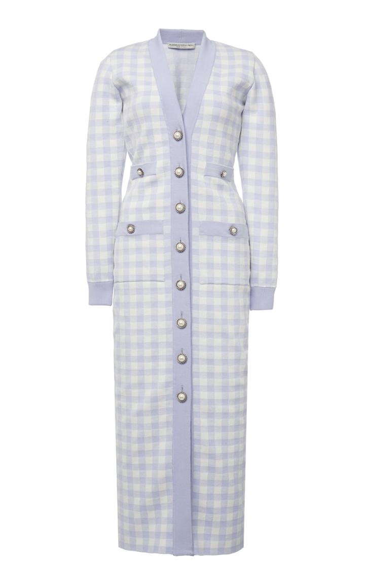 Moda Operandi Alessandra Rich Gingham Cotton Blend Knitted Long Sleeved Dress