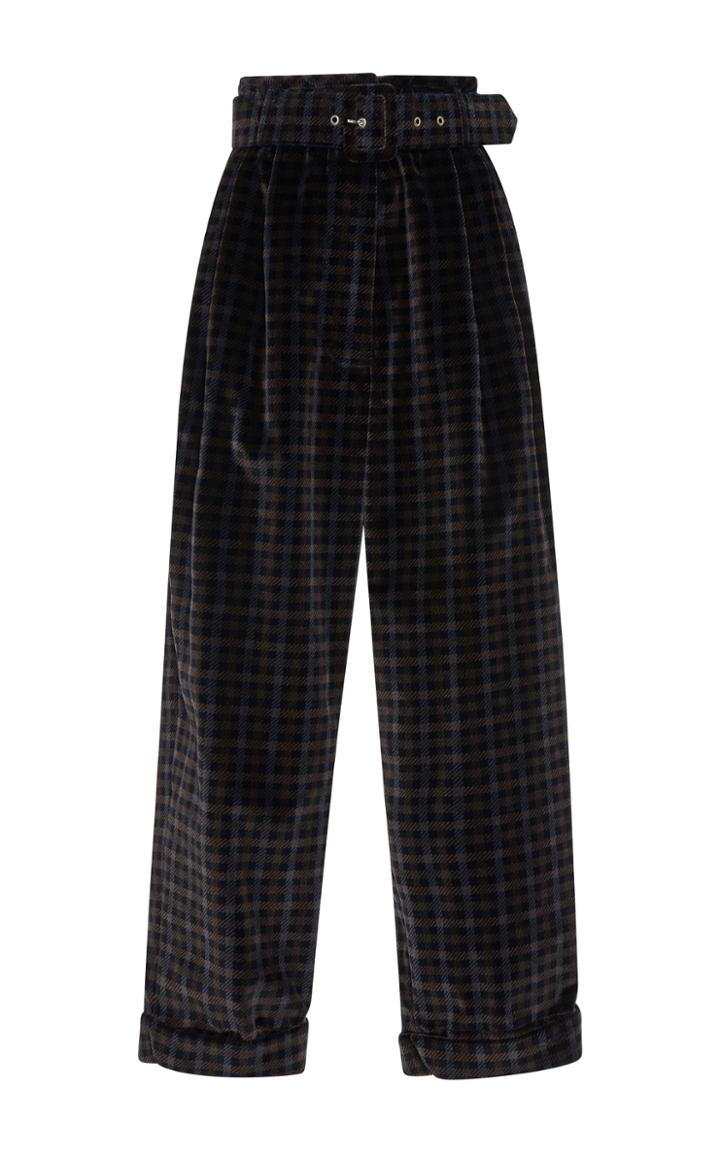 Isa Arfen Tartan Velvet Belted Trousers