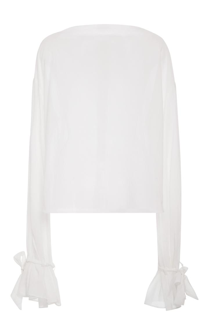 Hensely White Cotton Tie Sleeve Blouse