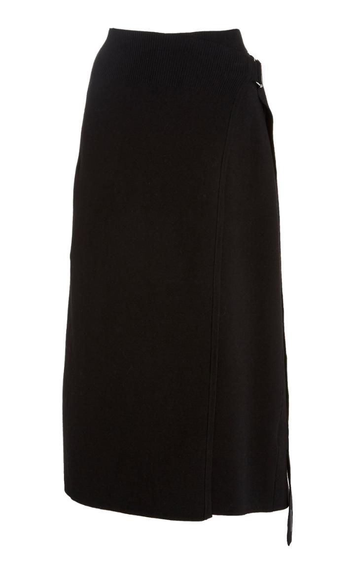 Helmut Lang Compact Ribbed-knit Wool-blend Wrap Skirt