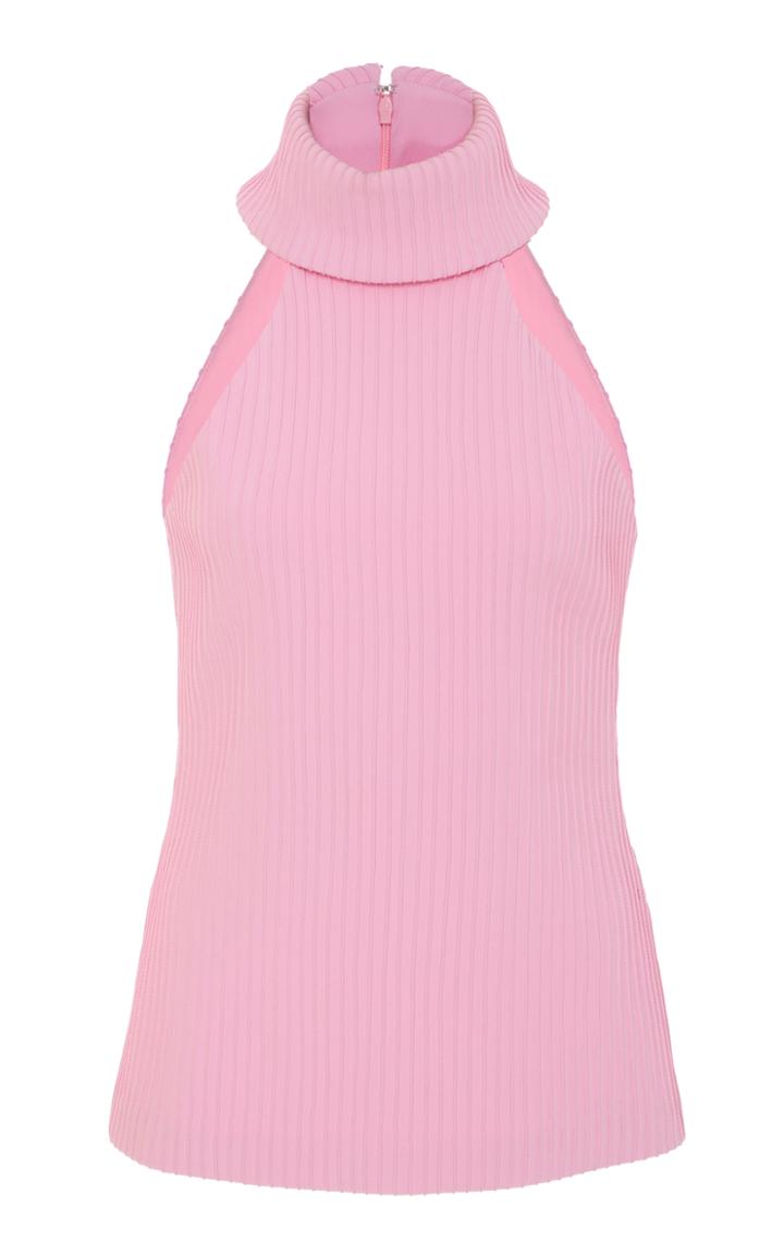 Brandon Maxwell Ribbed Sleeveless Turtleneck Top