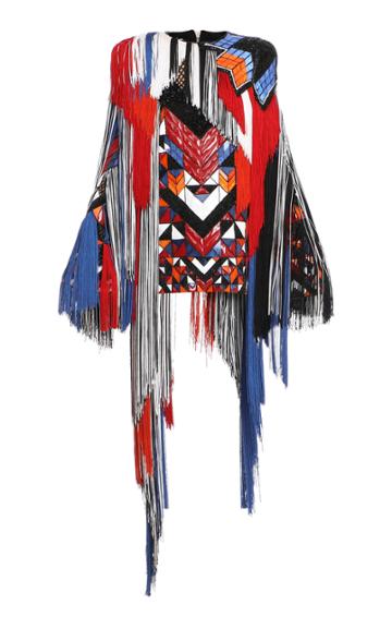 Balmain Fringed Patchwork Embroidered Silk Blouse
