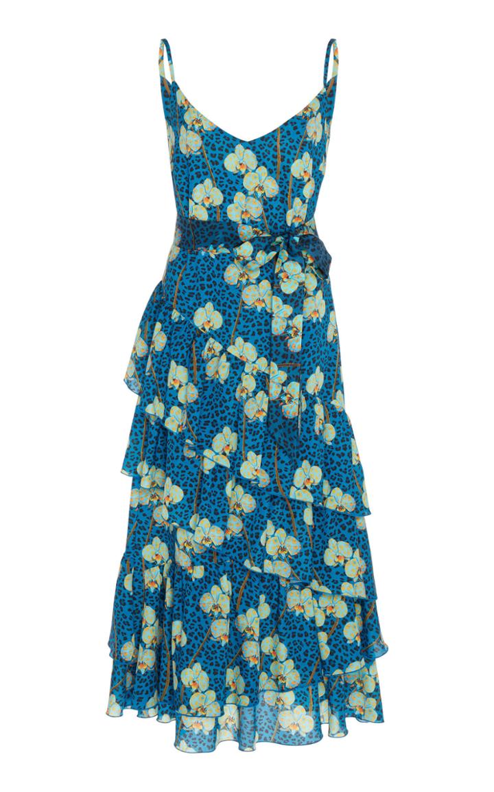 Borgo De Nor Coco Ruffled Printed Crepe Midi Dress