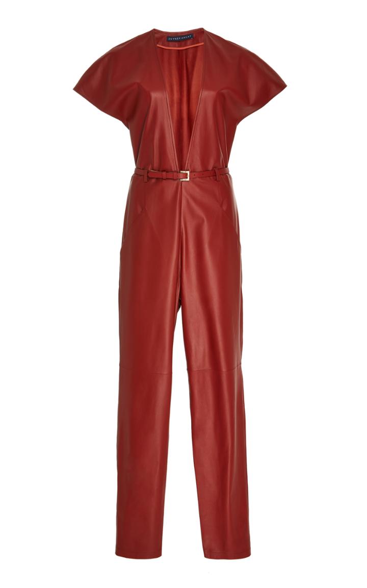 Zeynep Arcay V Neck Leather Jumpsuit