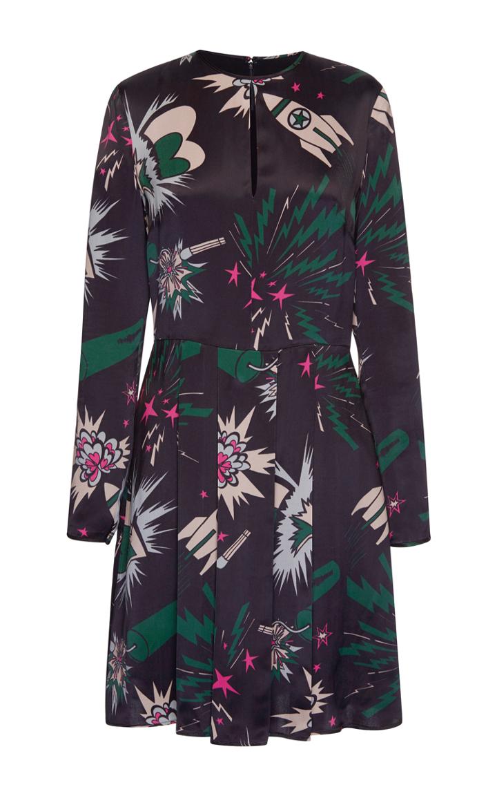Msgm Purple Explosion Print Satin Dress