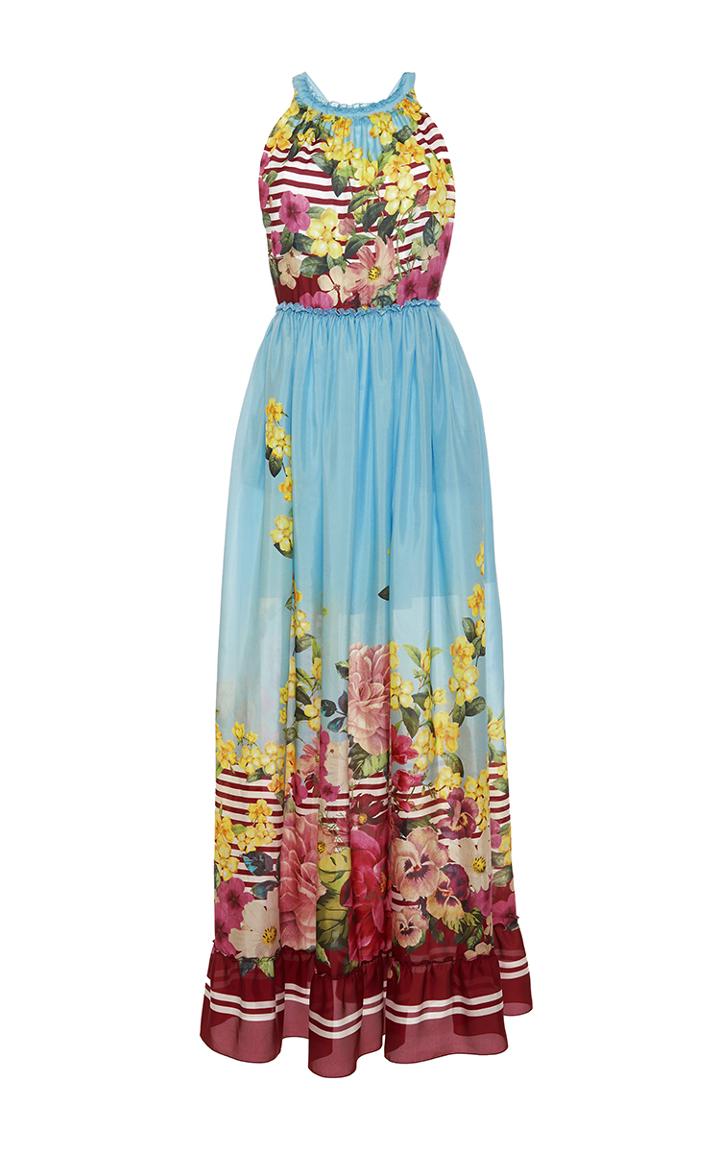Blugirl Floral Print Striped Maxi Dress