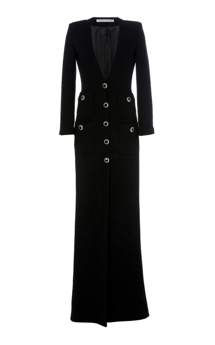 Alessandra Rich Wool-blend Tweed V Neck Slit Maxi Dress
