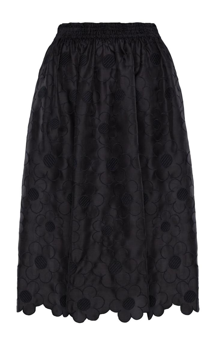 Moncler 4 Simone Rocha Scalloped Floral-embroidered Shell Midi Skirt