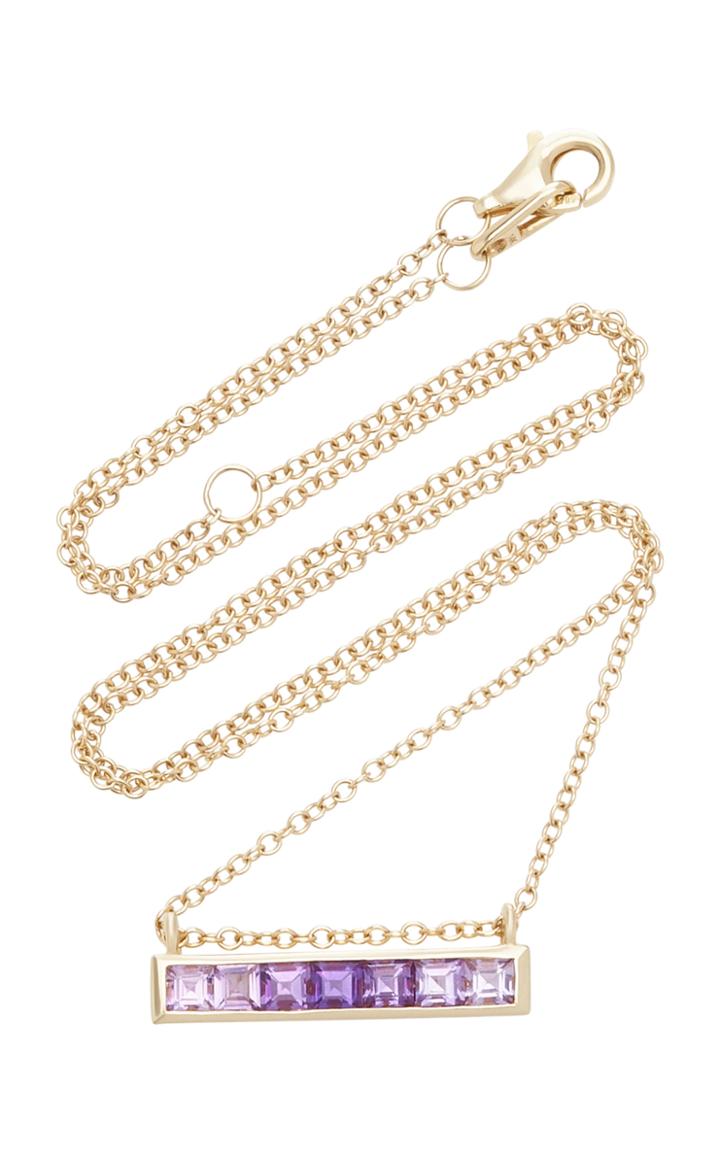 Jane Taylor Ombr Amethyst 14k Yellow Gold Bar Necklace