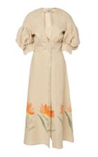 Silvia Tcherassi Cameron Puff Sleeve Linen-blend Midi Dress