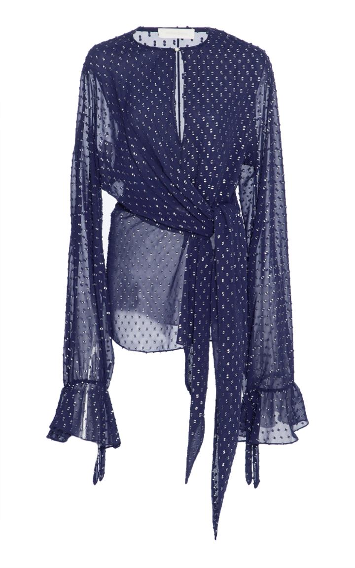 Jonathan Simkhai Sheer Metallic Long Sleeve Wrap Blouse