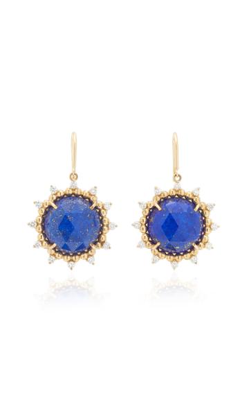 Kathryn Elyse Sunburst 14k Yellow Gold Lapis And Diamond Earrings