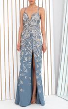 Burnett New York Ocean Embroidered Gown With Slit