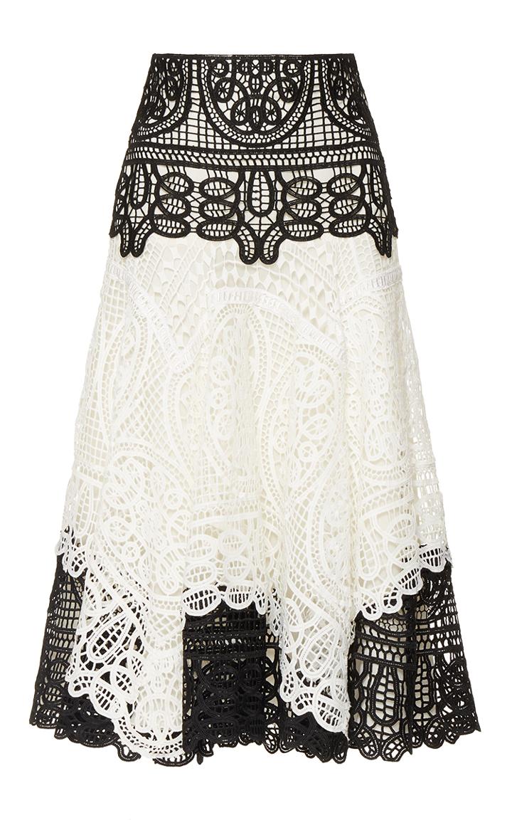 Costarellos Geometrical Guipure Lace Skirt
