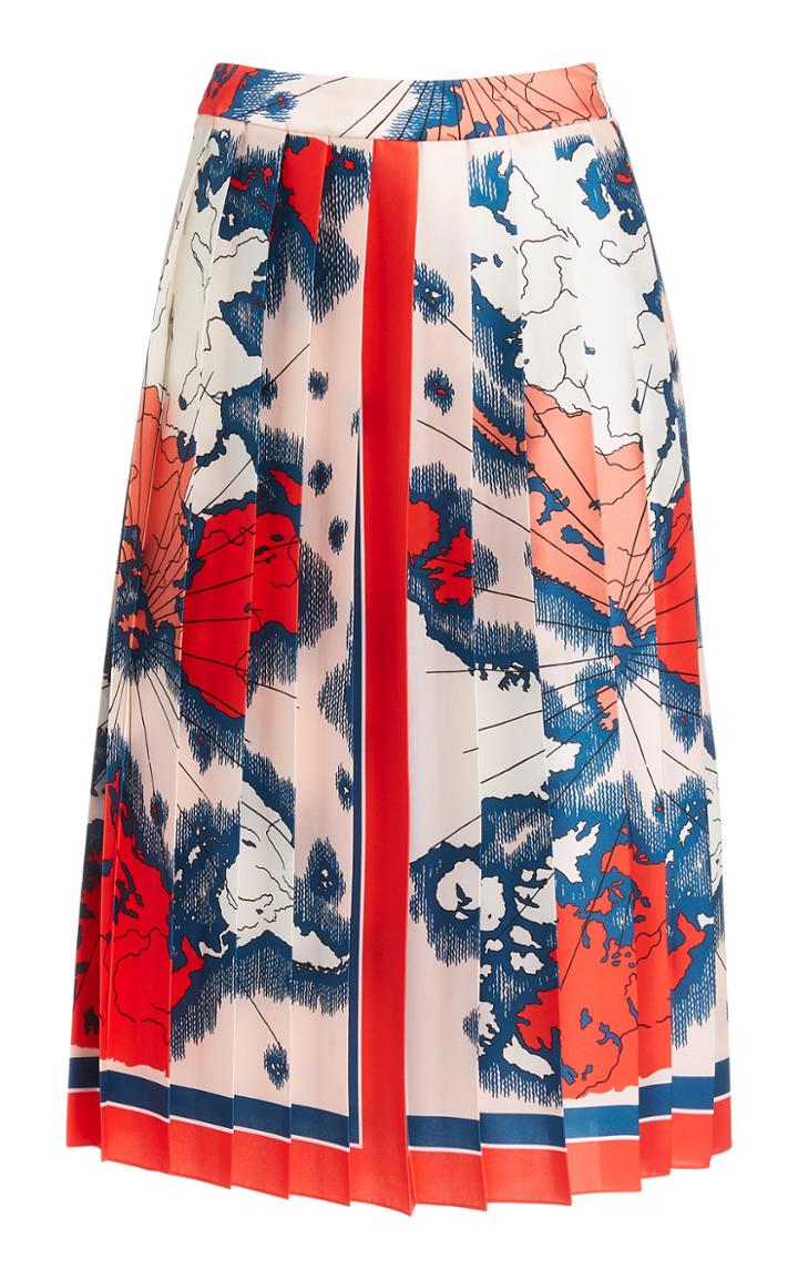 Victoria Victoria Beckham Map Print Pleated Crepe Skirt