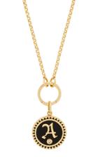 Foundrae Black Petite Champleve Enamel Initial Medallion On Annex Link Necklace