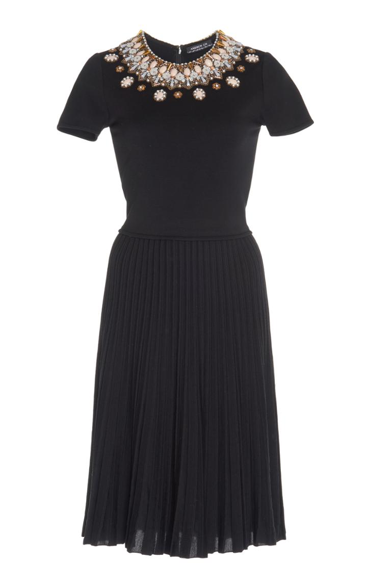 Andrew Gn Embellished Pleated Knit Dress