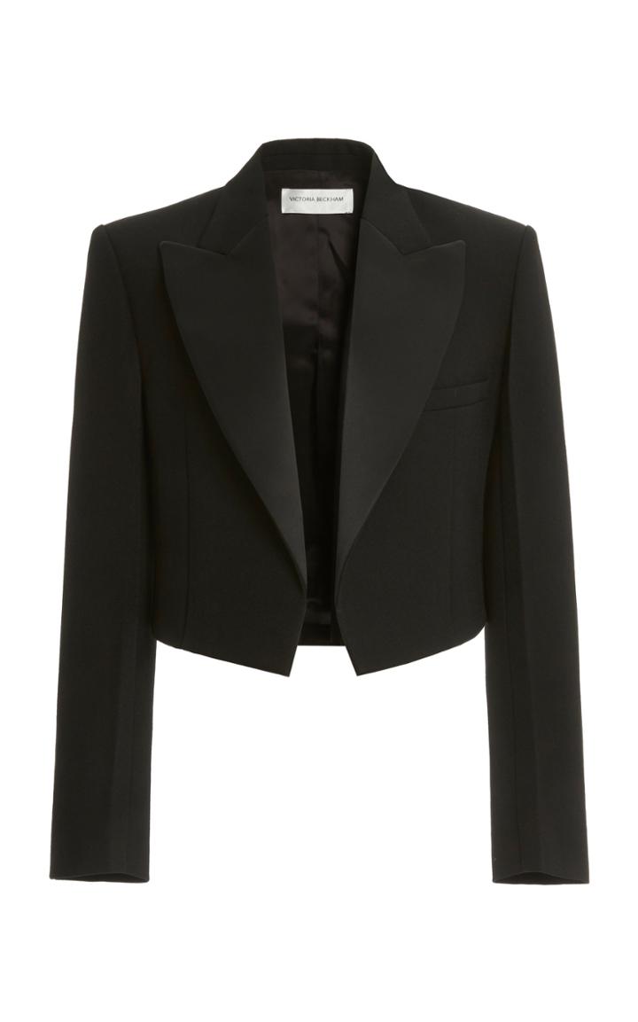 Moda Operandi Victoria Beckham Satin-trimmed Wool Cropped Blazer