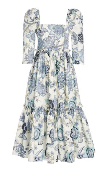 Cara Cara Blue Hill Floral-print Cotton-poplin Midi Dress