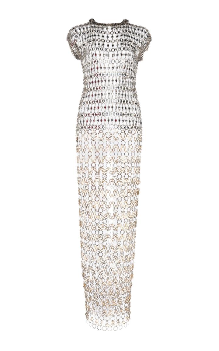 Paco Rabanne Short Sleeve Brass Chainmail Midi Dress