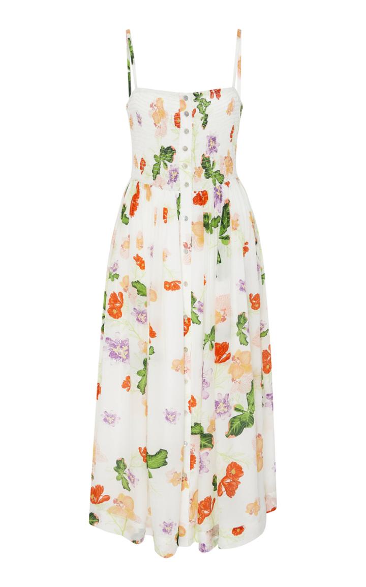 Verandah Smocked Cupro Crepe Midi Dress