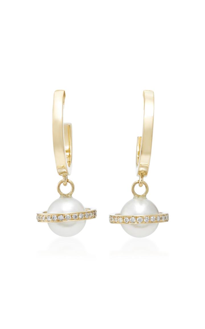 Alina Abegg Micro Saturn 18k Yellow Gold Diamond And Pearl Hoops