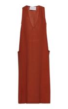 Asceno V-neck Linen Pocket Midi Dress
